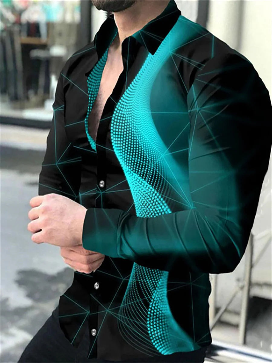 2023 Men's Tops Button Shirt Creative Pattern Luxury Party Casual Fashion Long Sleeve Shirt Sports Soft Lightweight Comfortable