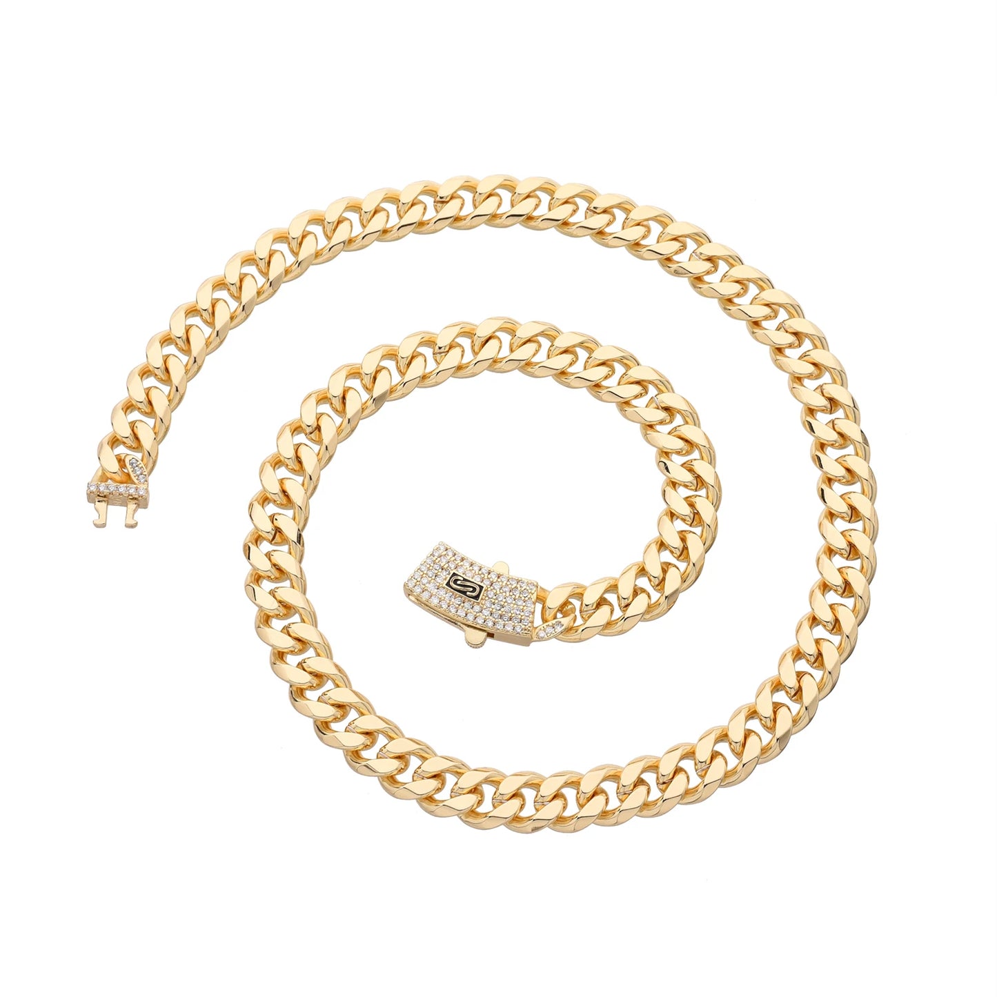 VCT 18mm Long Lock Rectangular Zircon Prong Set Cuban Necklace Ice Crystal Small Crystal Zircon Chain Hip Hop Rock Jewelry