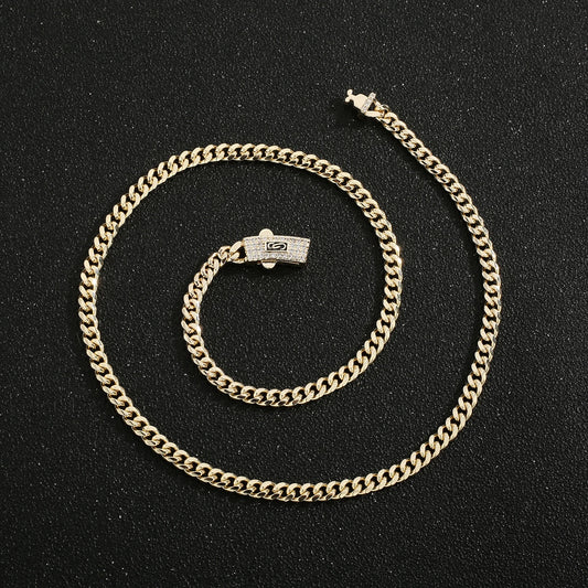 14K Gold Plated Brass Monaco 4mm Necklace High Quality Fashion Versatile Men's and Women's Jewelry Free Shipping Item