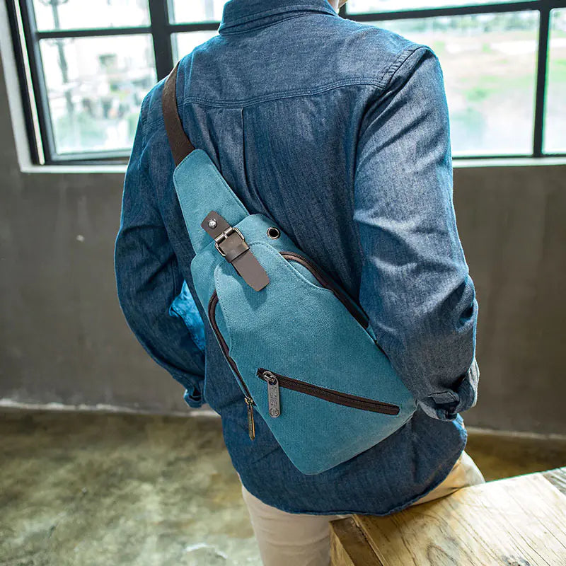 Men's Canvas Chest Bag, Outdoor Sports Crossbody Bag