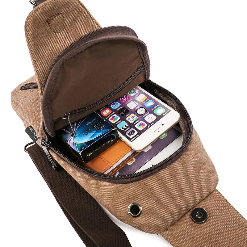 Men's Canvas Chest Bag, Outdoor Sports Crossbody Bag
