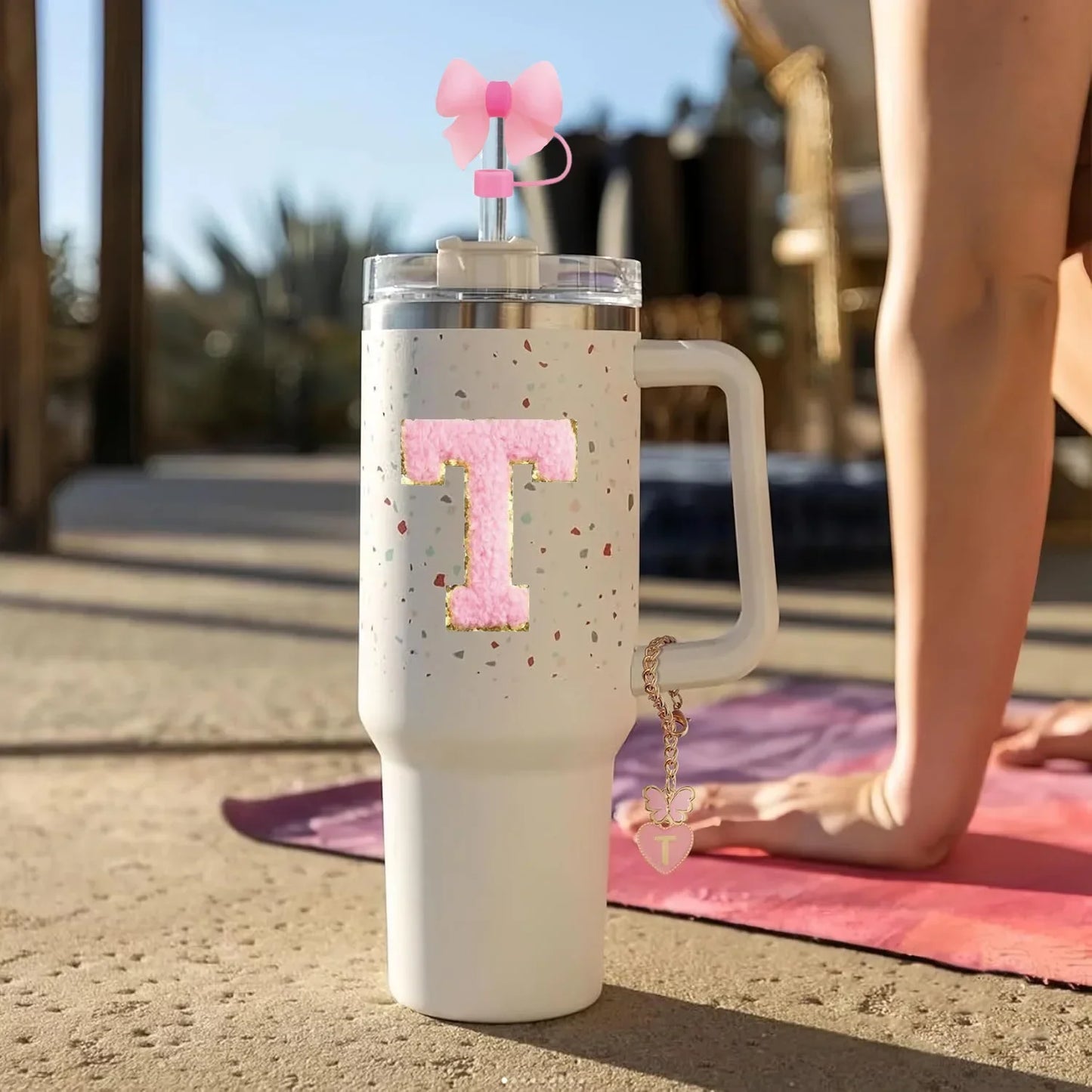 10PCS Accessories Set for Stanley Cup, 2 Straw and Brush and 1 Flower Charm Chain 3 Spill Proof Stopper Flowers Straw Cover Boot