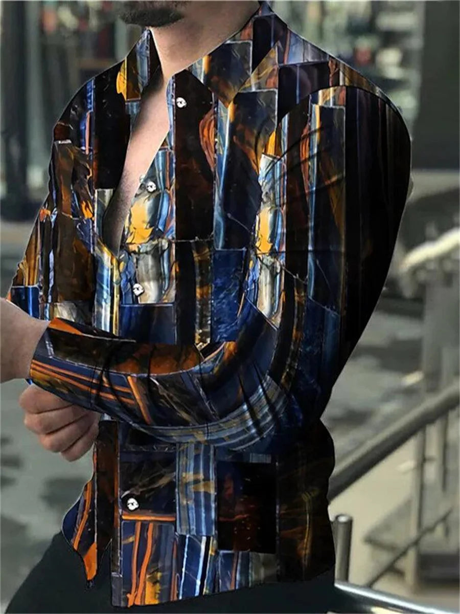 2023 Men's Tops Button Shirt Creative Pattern Luxury Party Casual Fashion Long Sleeve Shirt Sports Soft Lightweight Comfortable