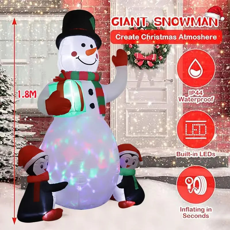 1pc Christmas Decoration Inflatable Toy Gift Snowman Penguin Built-in LED Lights Indoor Outdoor New Year Party DIY Garden Decor