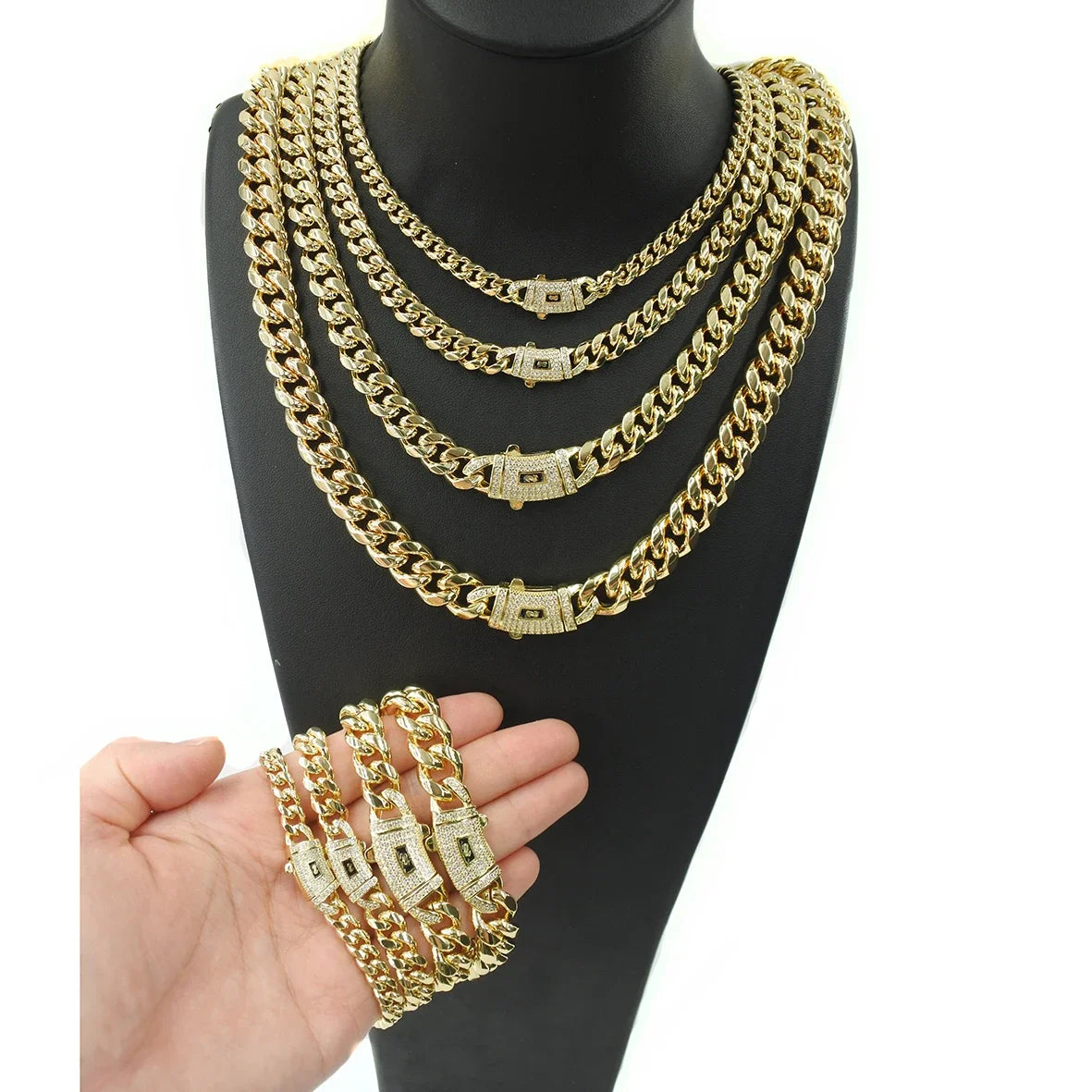 Cuban Miami Chains Necklaces CZ Zircon 6-14mm Gold Silver Color Stainless Steel Box Lock Link Chain for Men Hip Hop Rock jewelry