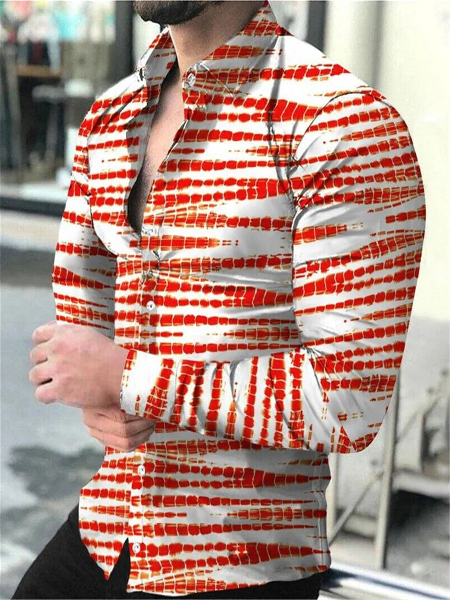 2023 Men's Tops Button Shirt Creative Pattern Luxury Party Casual Fashion Long Sleeve Shirt Sports Soft Lightweight Comfortable