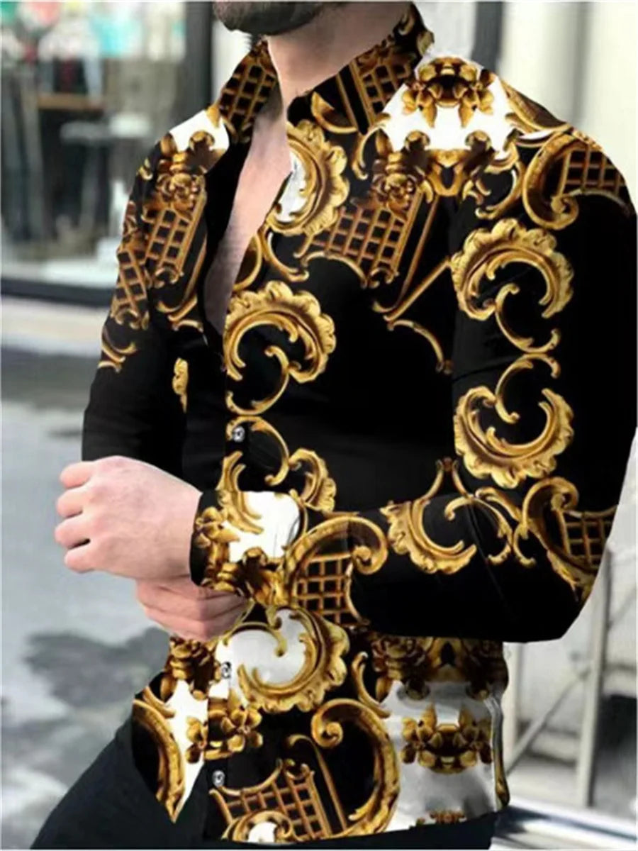 2023 Men's Tops Button Shirt Creative Pattern Luxury Party Casual Fashion Long Sleeve Shirt Sports Soft Lightweight Comfortable