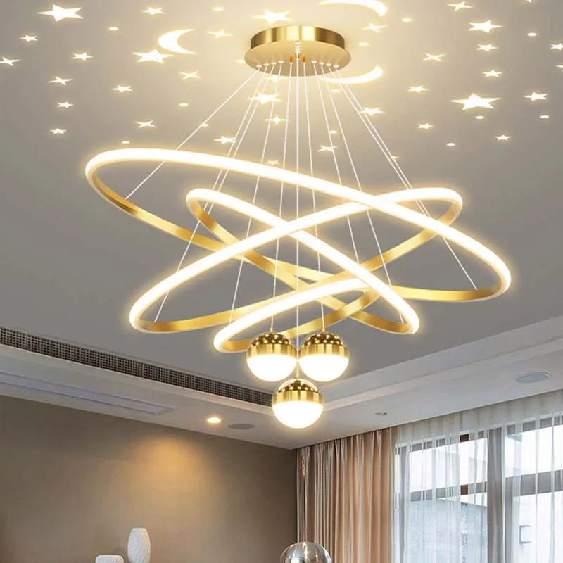 New living room chandelier modern simple atmosphere circle LED lights light luxury star top bar restaurant lamps and lanterns