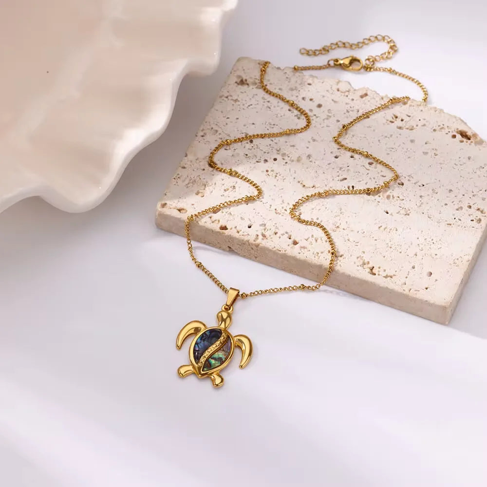 Colorful Sea Turtle Charm Necklaces For Women Gold Color Stainless Steel Animal Choker Necklaces Party Christmas Jewelry Gifts