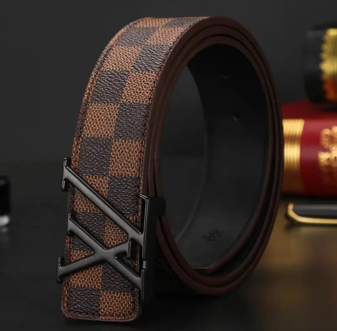 Luxury Textured Men's Belt, Genuine Cowhide with Checkerboard Pattern, Sophisticated Design for Business & Casual Wear