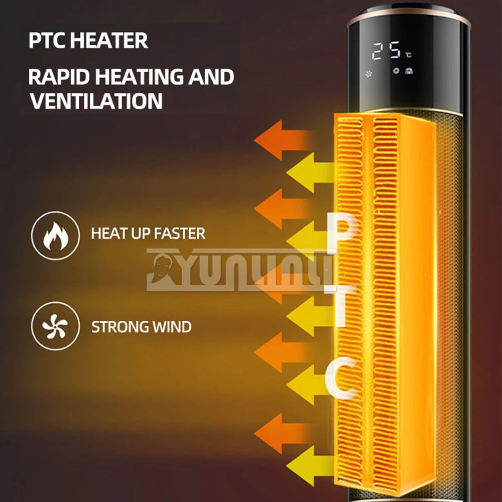 Household Vertical Heater Warm Air Blower PTC Ceramic Heating Fan 3D Imitation Flame Hot Air Fan Riscaldatore Elettrico