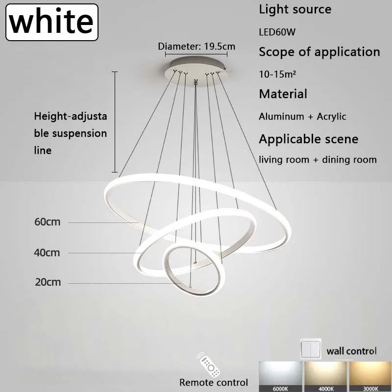 New living room chandelier modern simple atmosphere circle LED lights light luxury star top bar restaurant lamps and lanterns