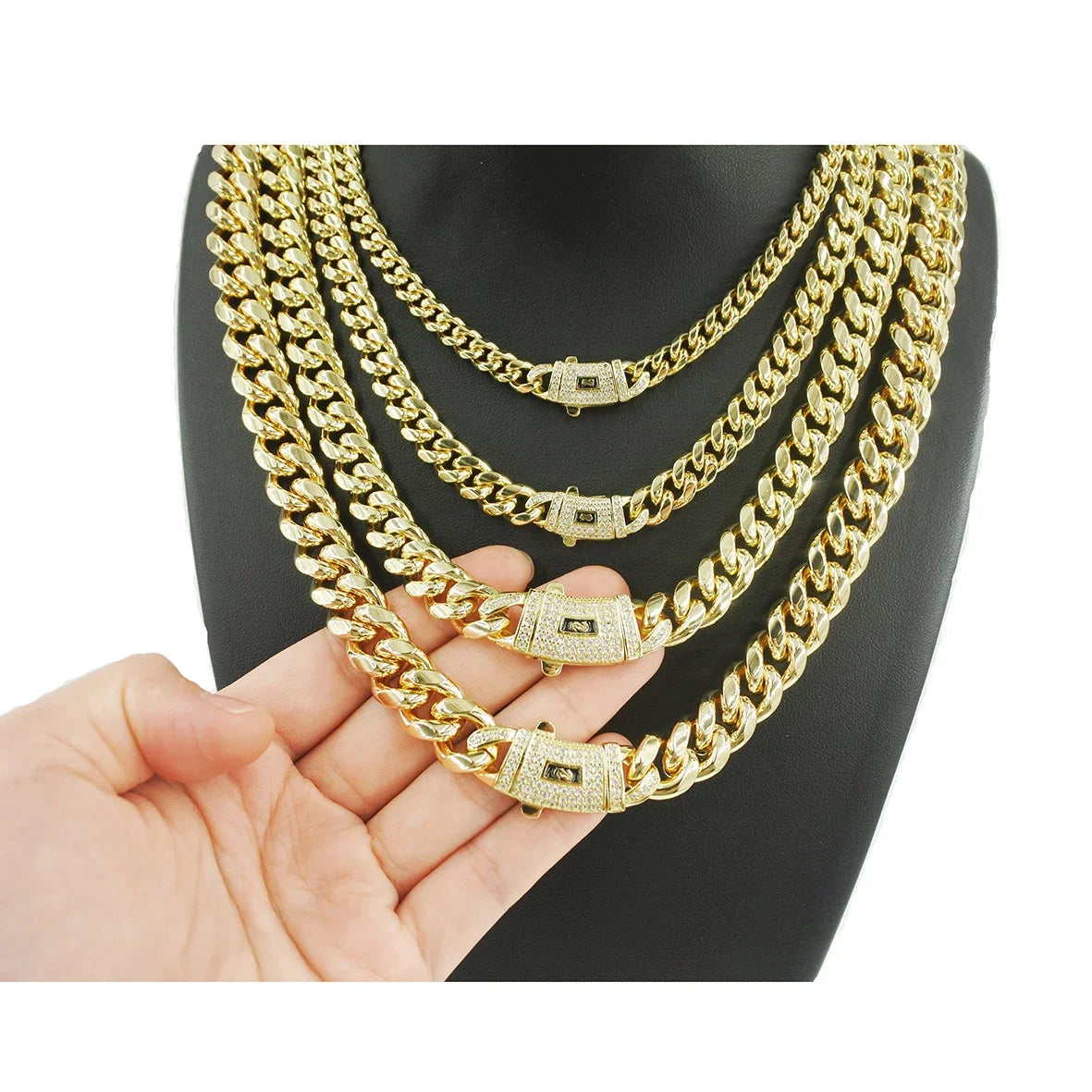 Cuban Miami Chains Necklaces CZ Zircon 6-14mm Gold Silver Color Stainless Steel Box Lock Link Chain for Men Hip Hop Rock jewelry