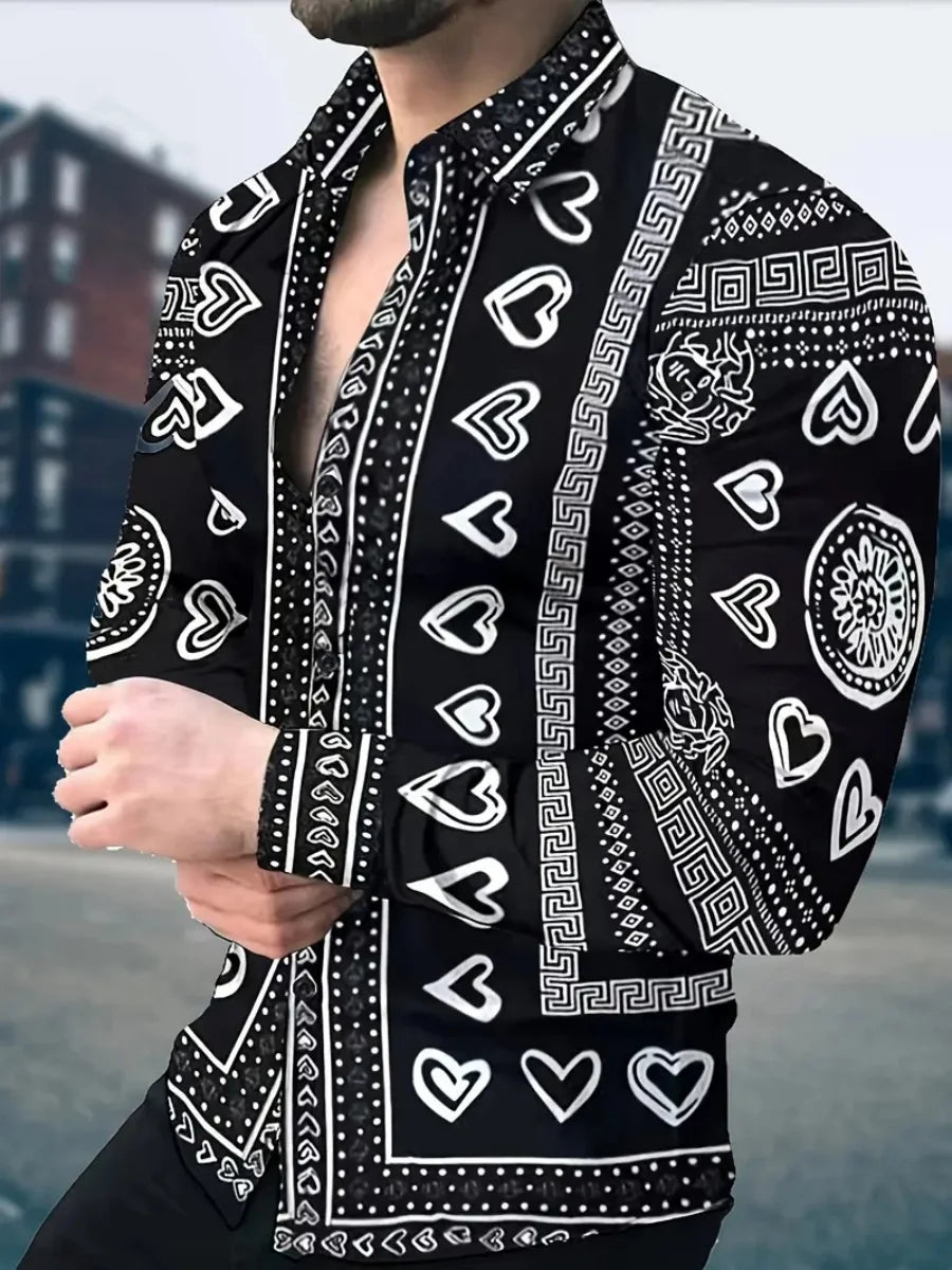 New men's shirt - 3D printed shirt - Outdoor street style - Long-sleeved buttoned clothing - Oversized fashionable clothing