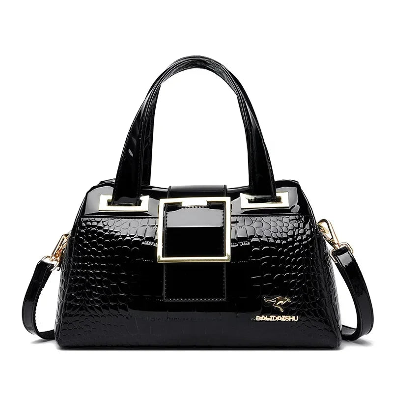 Fashionable Shoulder Crossbody Bag for Middle-Aged Women Simple Elegant Leather Handbag with Internal Zipper Soft Polyester Lini