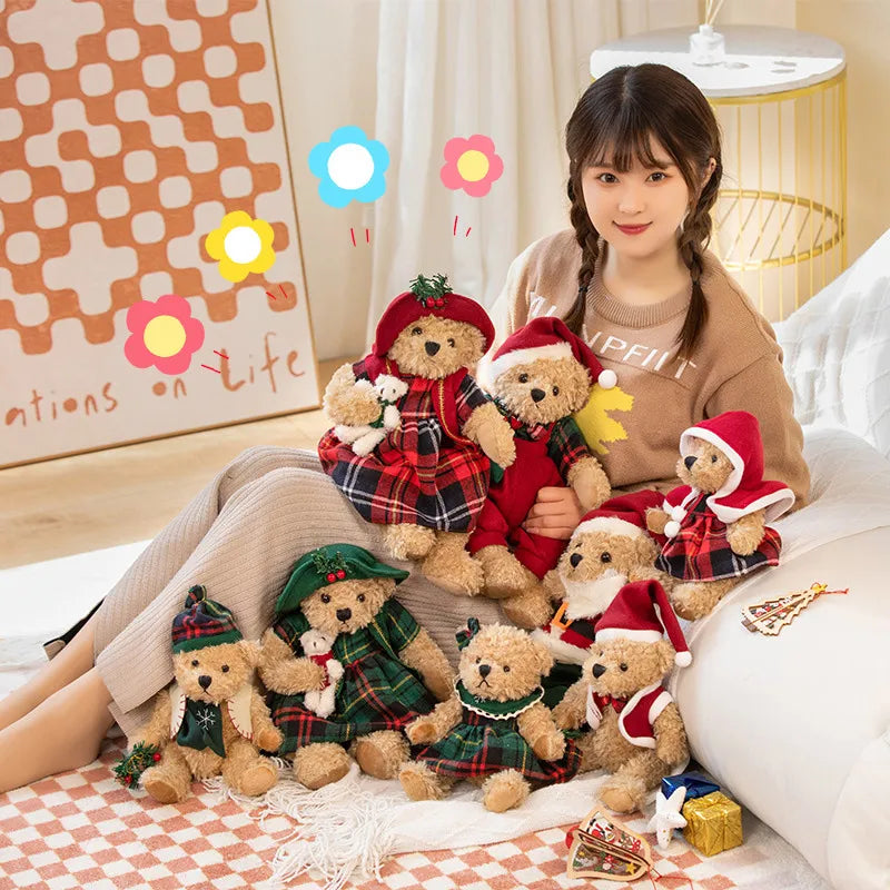 Kawaii Christmas Hat Teddy Bear Plush Toy Cute Bears Dolls Home Decor Stuffed Soft Kids Toys for Children Girlfriend Xmas Gifts