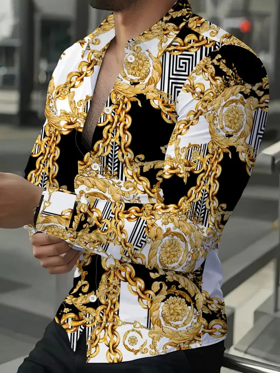 New men's shirt - 3D printed shirt - Outdoor street style - Long-sleeved buttoned clothing - Oversized fashionable clothing