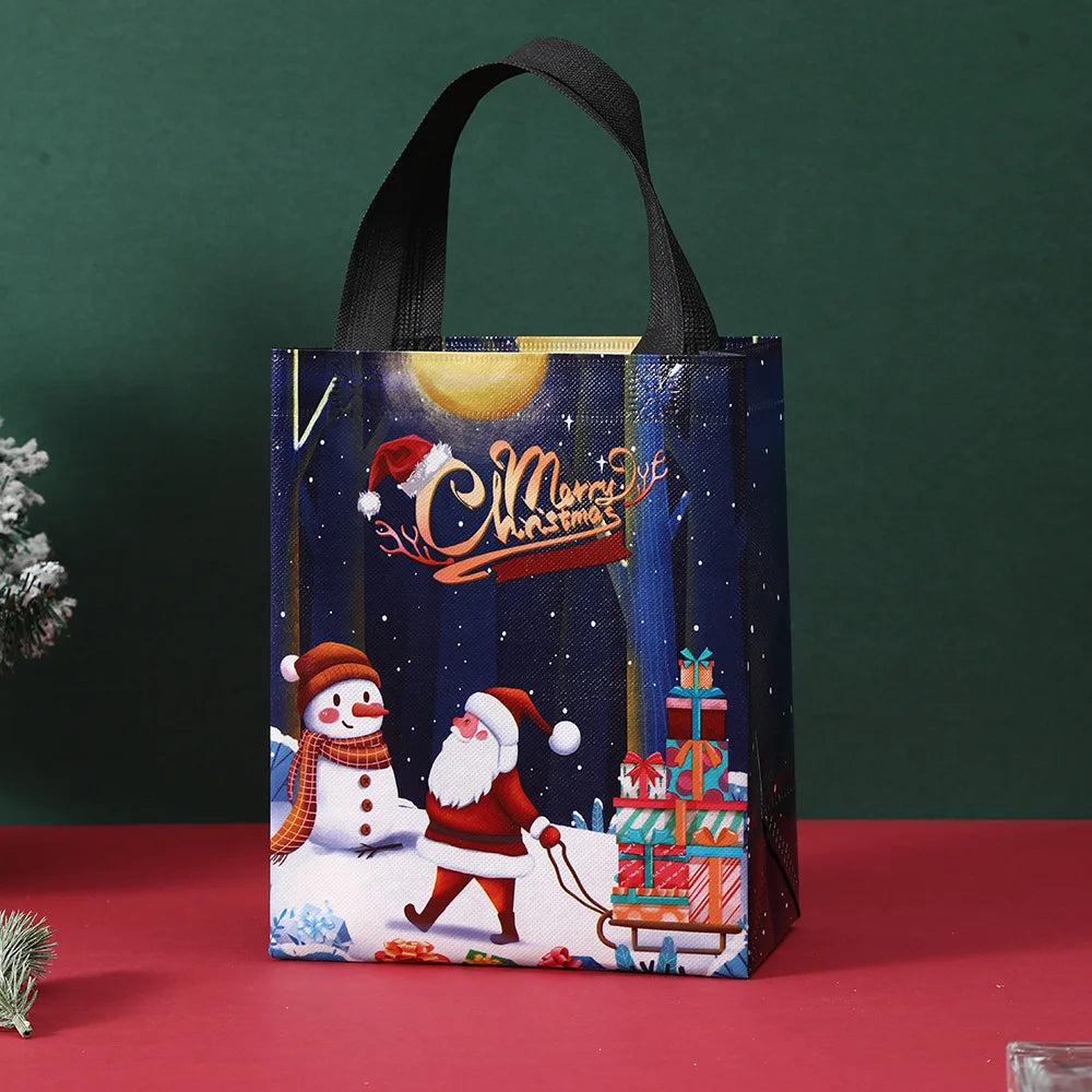 2025 Christmas Gift Bags Small Tote Bags with Handles Reusable Shopping Bags have Santa Claus Socks Treat Bag