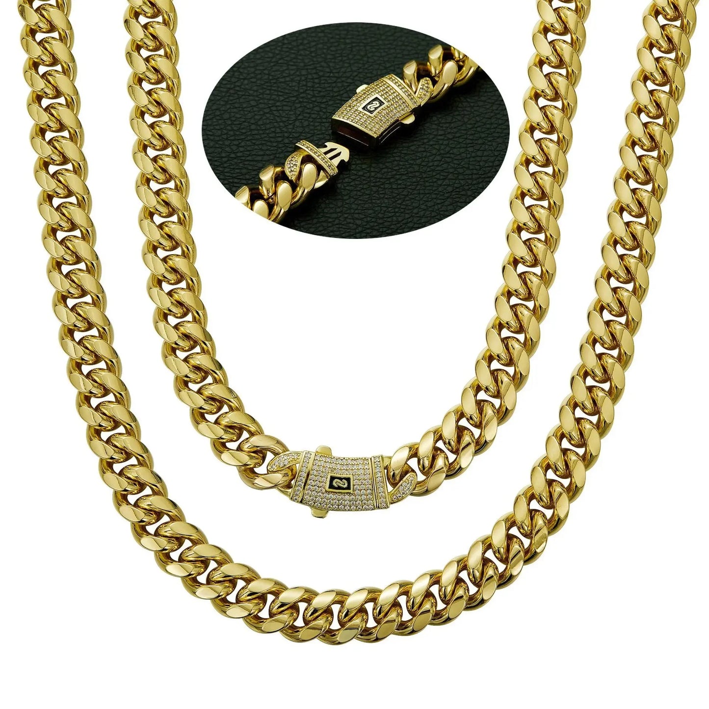 Cuban Miami Chains Necklaces CZ Zircon 6-14mm Gold Silver Color Stainless Steel Box Lock Link Chain for Men Hip Hop Rock jewelry