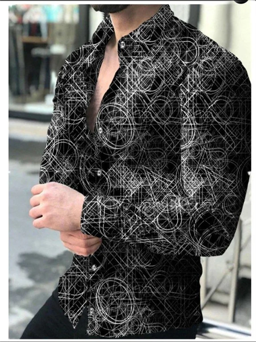 2023 Men's Tops Button Shirt Creative Pattern Luxury Party Casual Fashion Long Sleeve Shirt Sports Soft Lightweight Comfortable