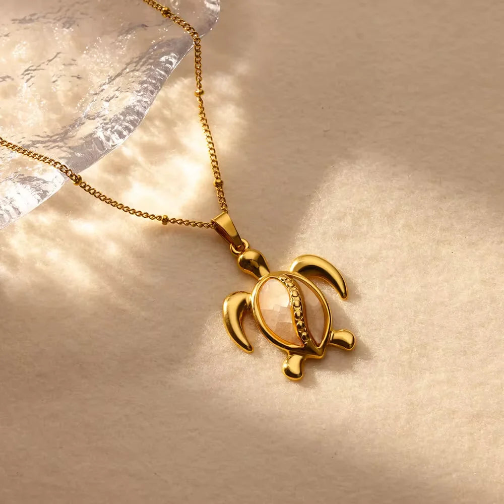 Colorful Sea Turtle Charm Necklaces For Women Gold Color Stainless Steel Animal Choker Necklaces Party Christmas Jewelry Gifts