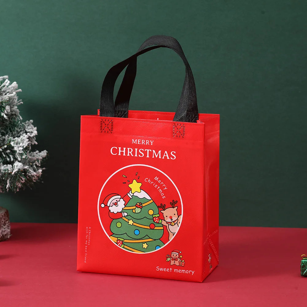 2025 Christmas Gift Bags Small Tote Bags with Handles Reusable Shopping Bags have Santa Claus Socks Treat Bag