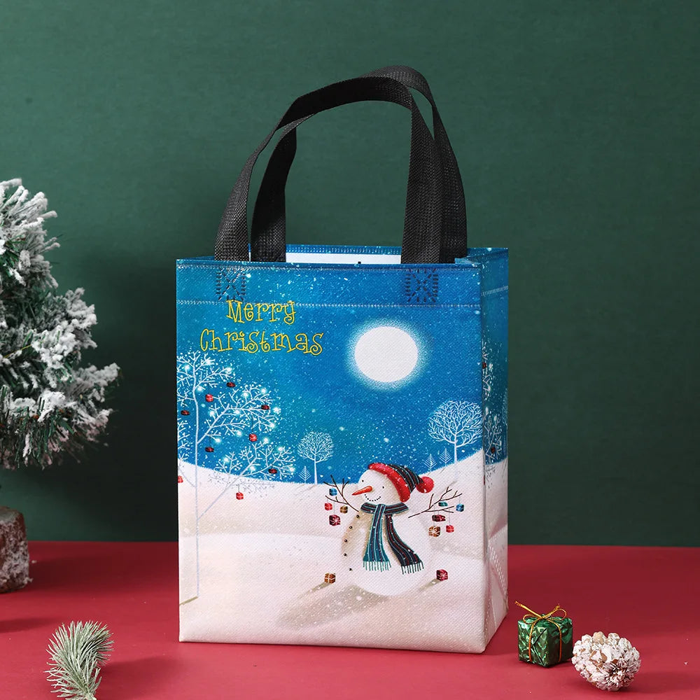 2025 Christmas Gift Bags Small Tote Bags with Handles Reusable Shopping Bags have Santa Claus Socks Treat Bag