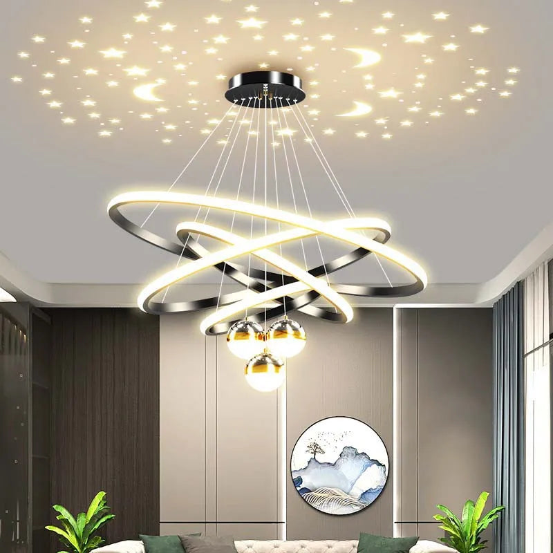New living room chandelier modern simple atmosphere circle LED lights light luxury star top bar restaurant lamps and lanterns