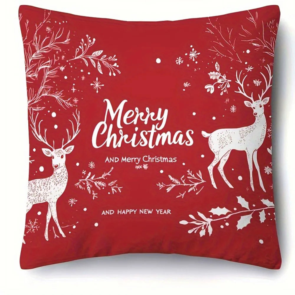 Red Christmas Pillowcases: Snowflakes, Merry Christmas, Deer & Trees - Festive Decor Sofa bed cushion cover,home decoration