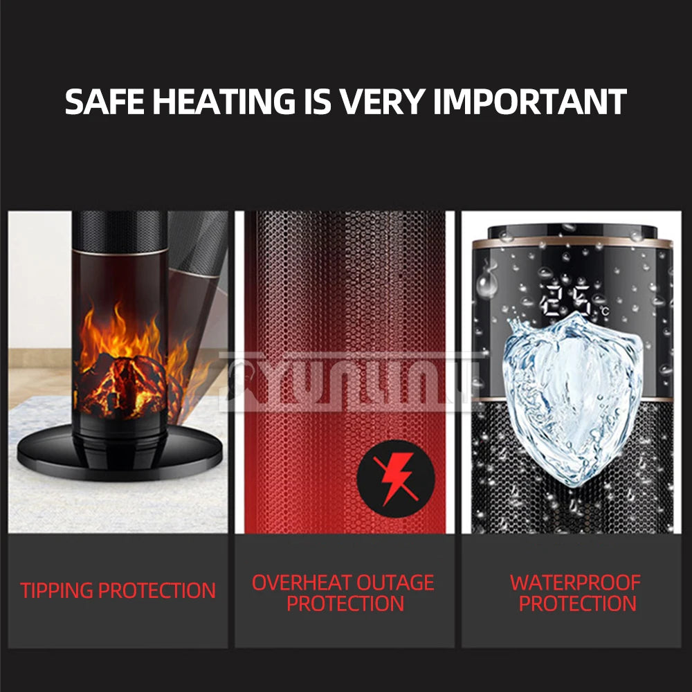 Household Vertical Heater Warm Air Blower PTC Ceramic Heating Fan 3D Imitation Flame Hot Air Fan Riscaldatore Elettrico