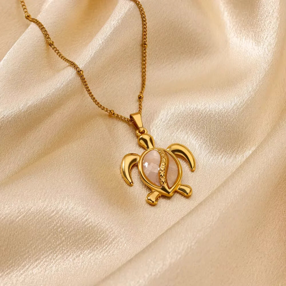 Colorful Sea Turtle Charm Necklaces For Women Gold Color Stainless Steel Animal Choker Necklaces Party Christmas Jewelry Gifts