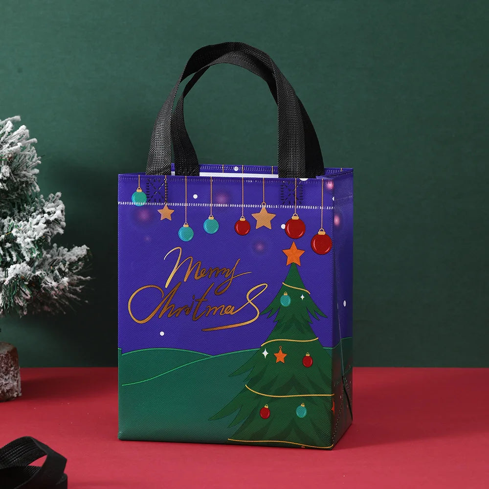 2025 Christmas Gift Bags Small Tote Bags with Handles Reusable Shopping Bags have Santa Claus Socks Treat Bag