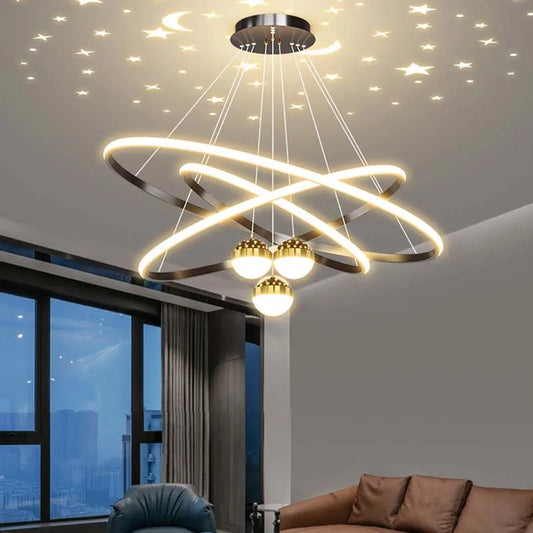 New living room chandelier modern simple atmosphere circle LED lights light luxury star top bar restaurant lamps and lanterns