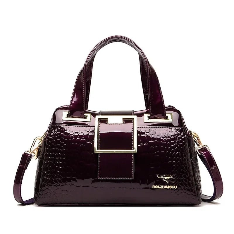 Fashionable Shoulder Crossbody Bag for Middle-Aged Women Simple Elegant Leather Handbag with Internal Zipper Soft Polyester Lini