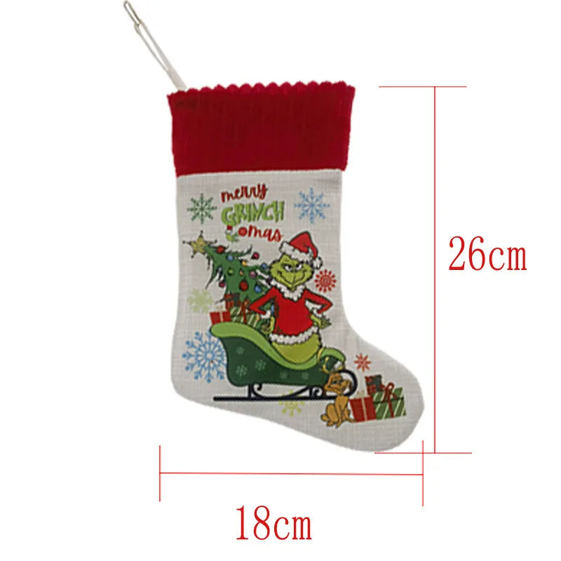Grinchs Christmas Stocking Pendant Kids New Anime Gifts Bags Xmas Tree Ornaments Home Decoration Party Hangings Gift Hot Sales