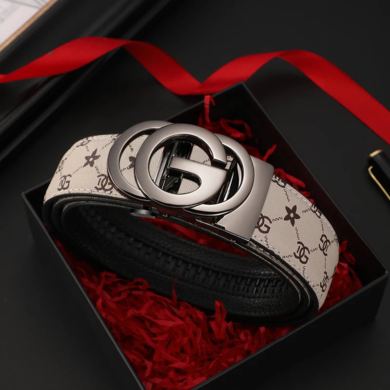 Men belt Genuine Leather Belt Metal Alloy Automatic Buckle Brand Luxury Design Waist Belts for Men Strap Male