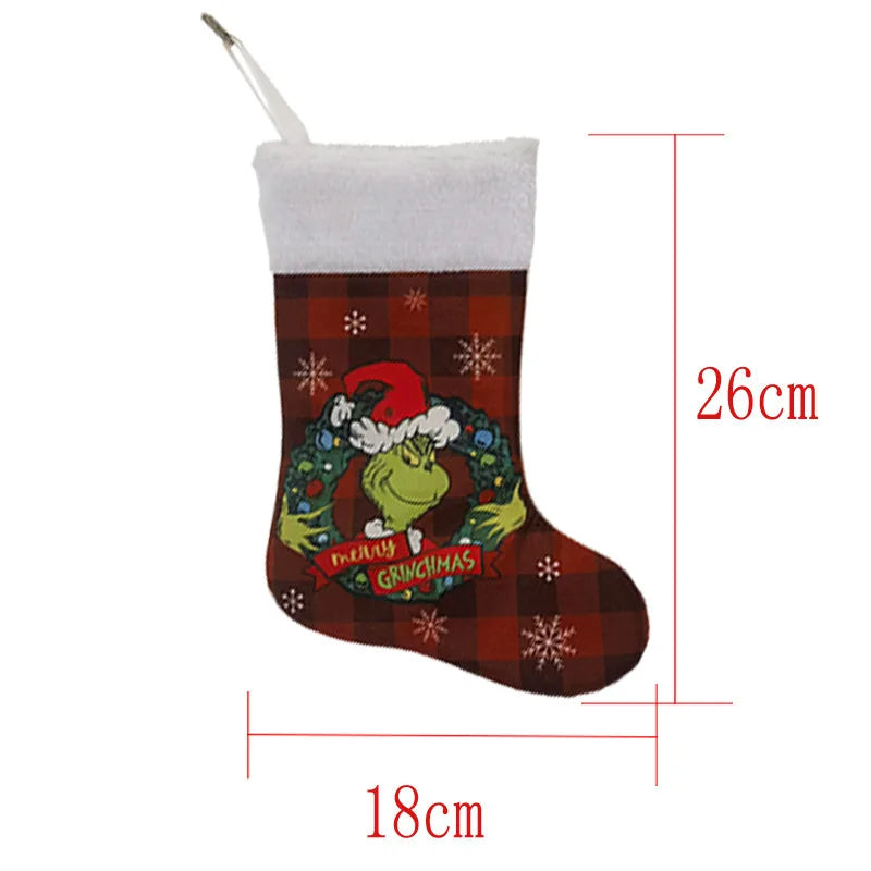 Grinchs Christmas Stocking Pendant Kids New Anime Gifts Bags Xmas Tree Ornaments Home Decoration Party Hangings Gift Hot Sales
