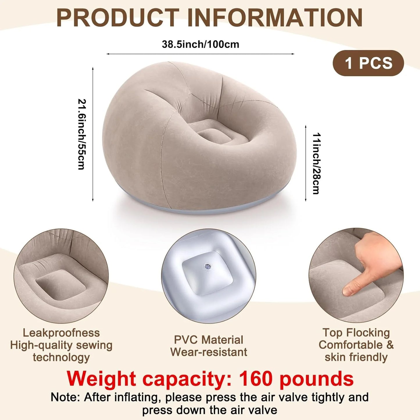 2pcs (1 sofa + 1 air pump) PVC inflatable sofa, suitable for camping, hiking and outdoor activities, Halloween/Christmas gifts