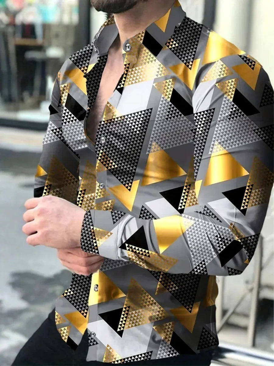 New men's shirt - 3D printed shirt - Outdoor street style - Long-sleeved buttoned clothing - Oversized fashionable clothing