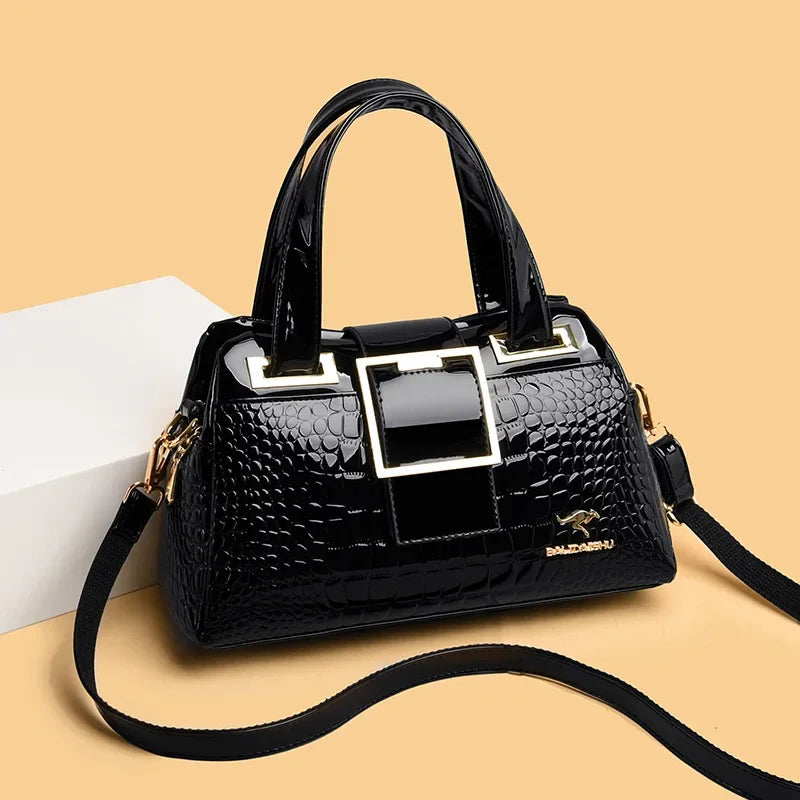 Fashionable Shoulder Crossbody Bag for Middle-Aged Women Simple Elegant Leather Handbag with Internal Zipper Soft Polyester Lini