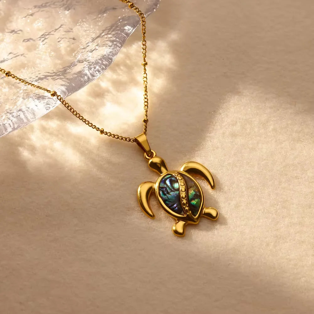 Colorful Sea Turtle Charm Necklaces For Women Gold Color Stainless Steel Animal Choker Necklaces Party Christmas Jewelry Gifts
