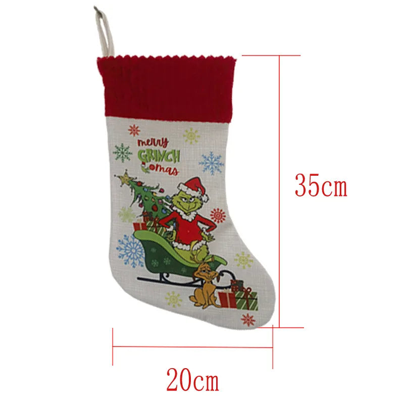 Grinchs Christmas Stocking Pendant Kids New Anime Gifts Bags Xmas Tree Ornaments Home Decoration Party Hangings Gift Hot Sales