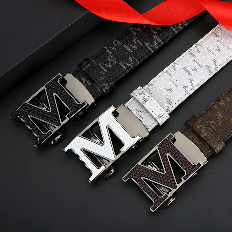 Real leather luxury automatic buckle men belt fashion trend business belt men and women's universal jeans versatile belt for men