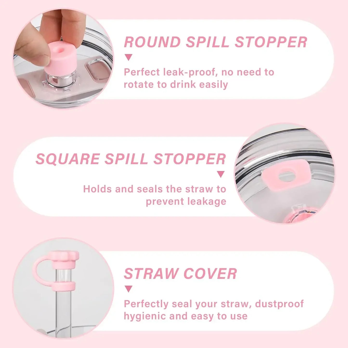 10PCS Accessories Set for Stanley Cup, 2 Straw and Brush and 1 Flower Charm Chain 3 Spill Proof Stopper Flowers Straw Cover Boot