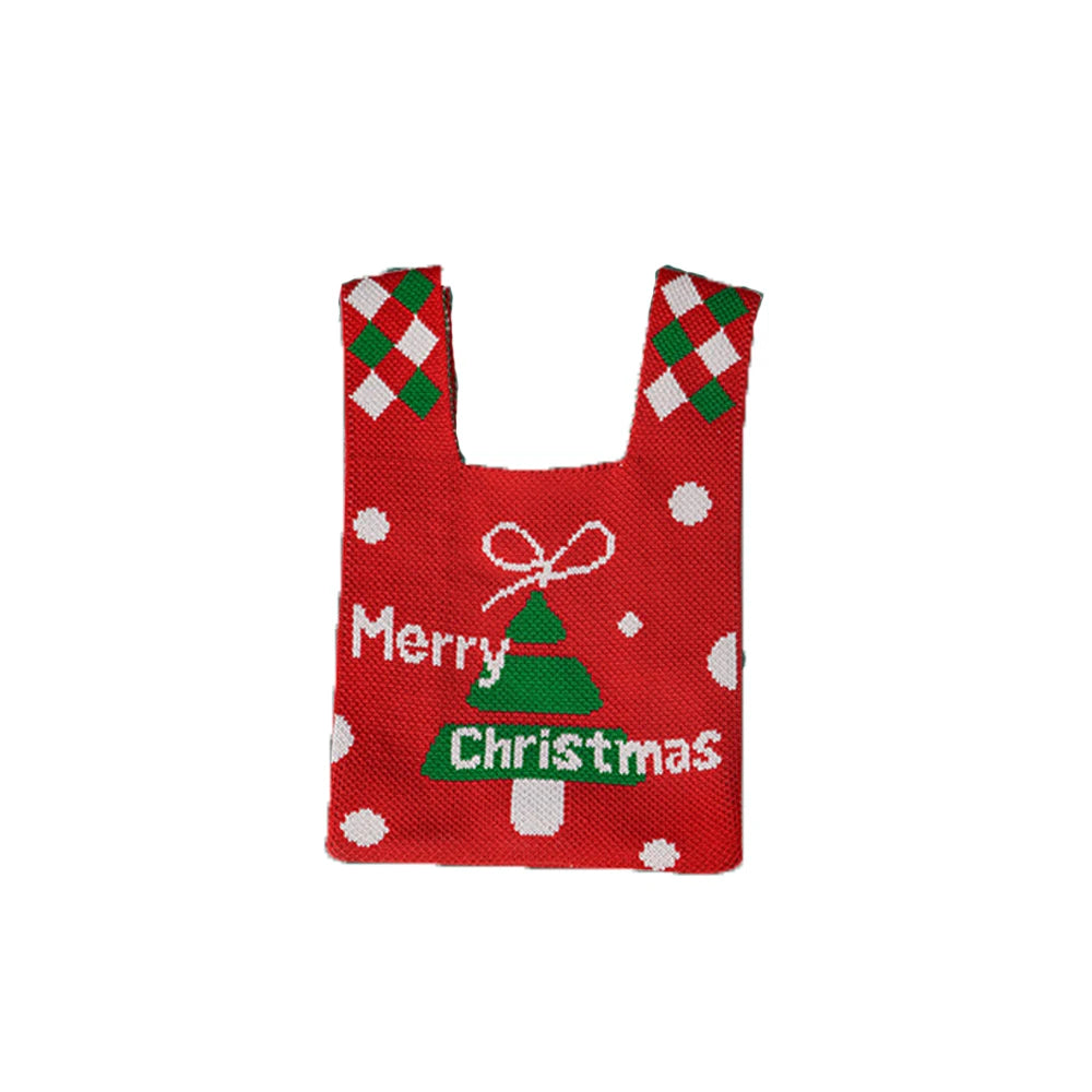 Christmas Knitted Handbags Cartoon Candy Bag Lightweight Gift Tote Bags Fashionable Knitted Pouch Xmas New Year Party Gift Bags