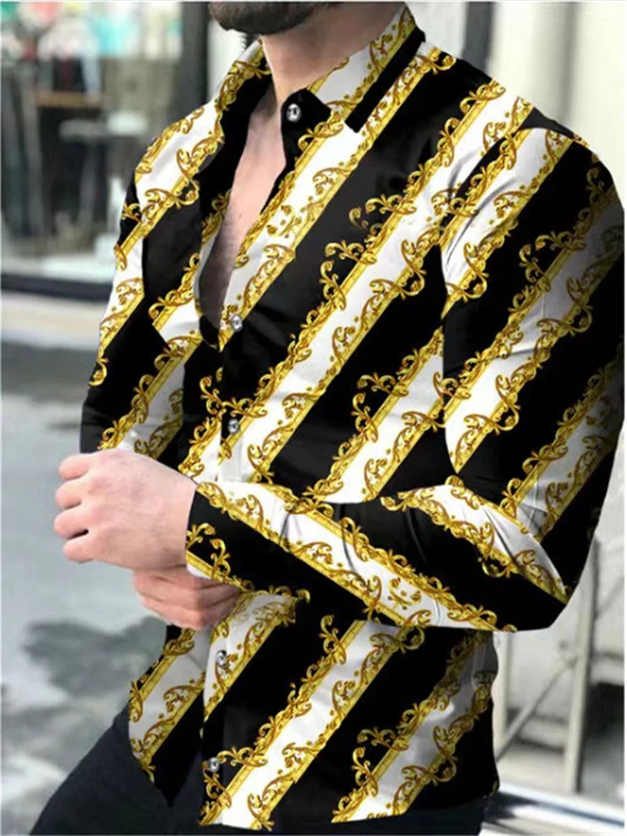 2023 Men's Tops Button Shirt Creative Pattern Luxury Party Casual Fashion Long Sleeve Shirt Sports Soft Lightweight Comfortable