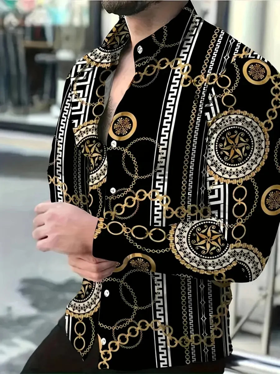 New men's shirt - 3D printed shirt - Outdoor street style - Long-sleeved buttoned clothing - Oversized fashionable clothing