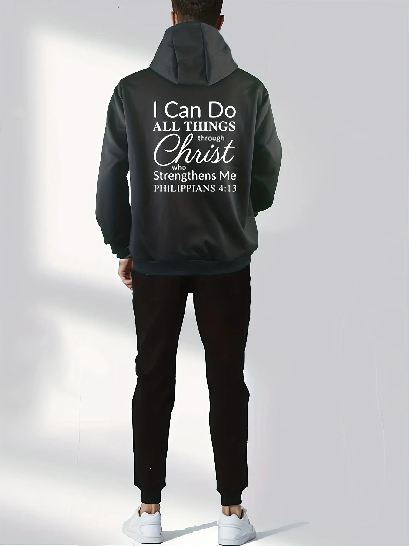Men's Inspirational Fleece-Lined Hooded Sweatshirt Jacket Casual Polyester Knit Fabric Fit With Printed Motivational Quote