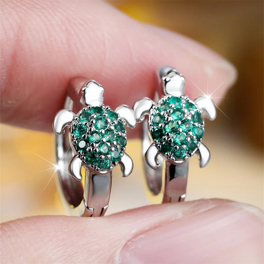 Cute Turtle Multicolor Zircon Hoop Earrings For Women Vintage Gold Silver Color Ear Buckle Wedding Jewelry Valentine's Day Gifts
