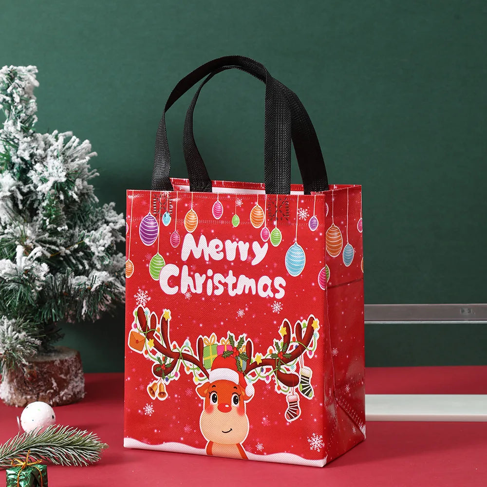 2025 Christmas Gift Bags Small Tote Bags with Handles Reusable Shopping Bags have Santa Claus Socks Treat Bag